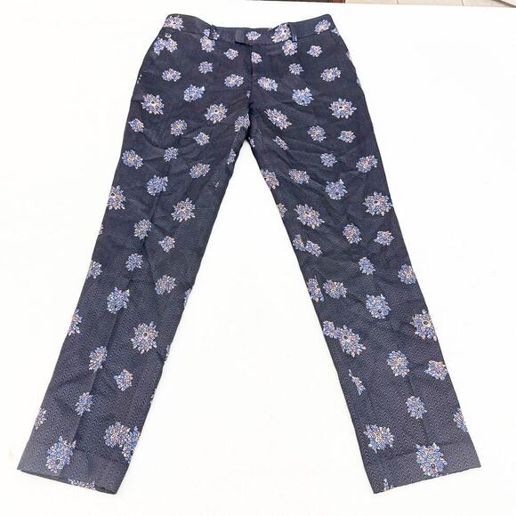 Club Monaco Silk Wool Flower Patterned Print Slack Pants Navy Size 2 - Picture 3 of 9